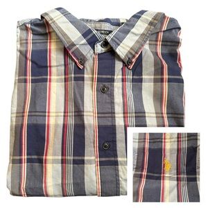 U.S. Polo Assn. Navy and Red Plaid Long Sleeve Shirt 4XLT